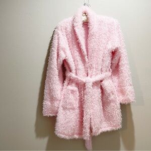 AEGEAN APPAREL Women’s Pink Fluffy Furry Sherpa Mid Length Robe Belted Sz S/M